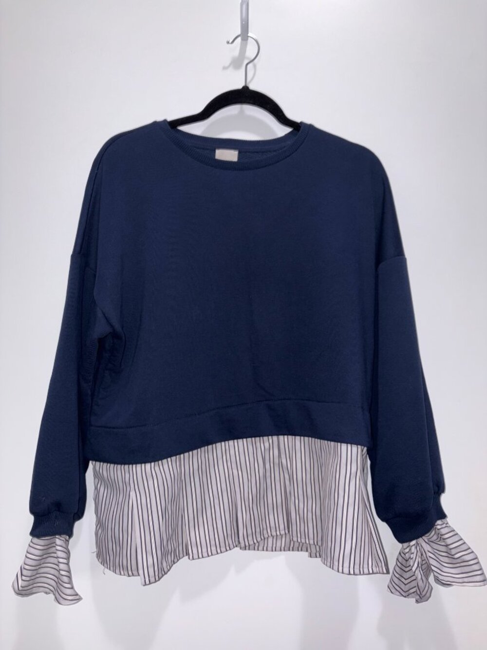 Maeve Striped Trim Twofer Sweatshirt